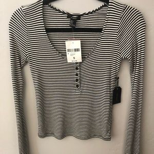 forever21 black & white striped long sleeve shirt